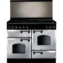 Rangemaster Classic 110cm Dual Fuel 94710 Lidded Range Cooker in White with Chrome Trim and FSD Hob